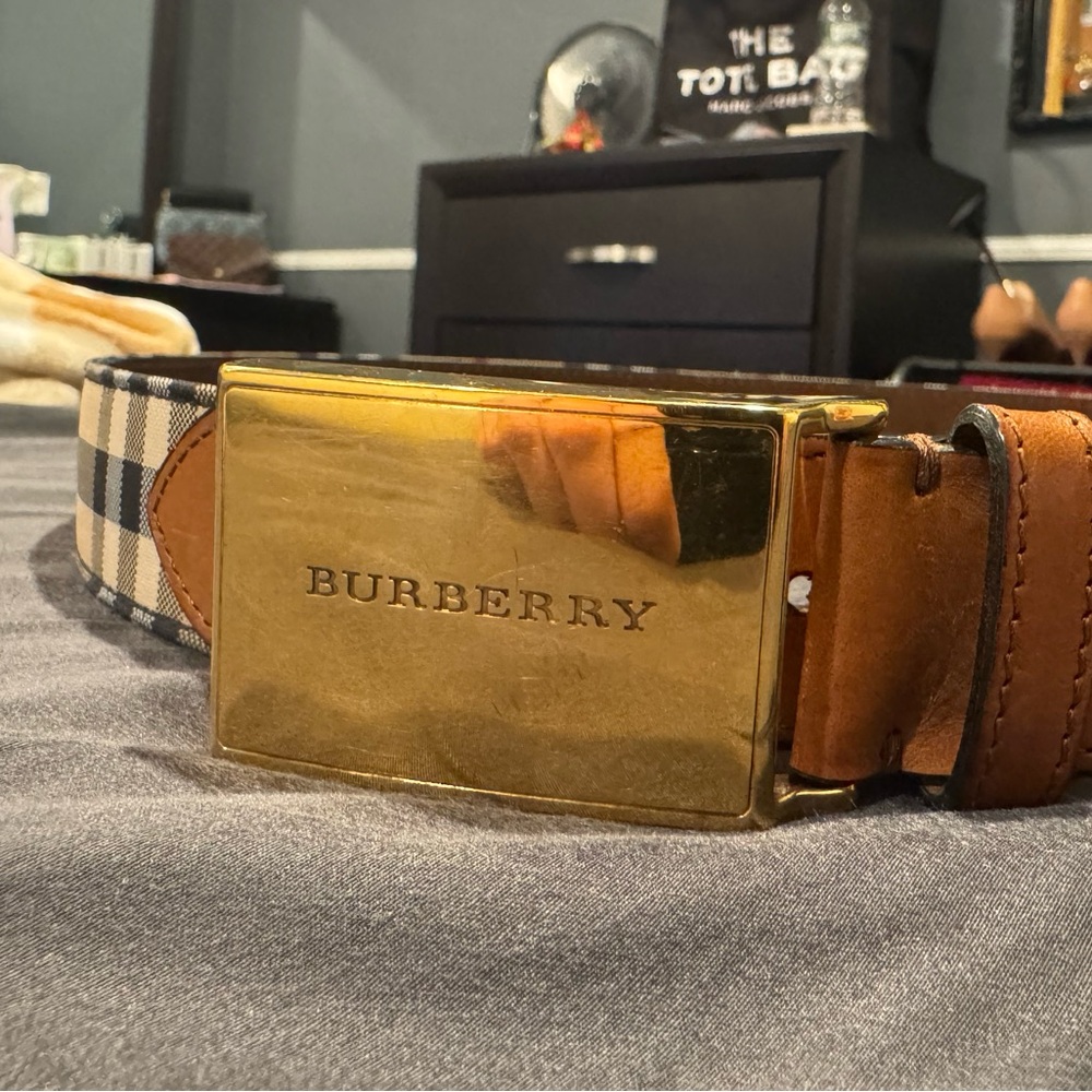 Burberry Tan and Gold Men's Belt